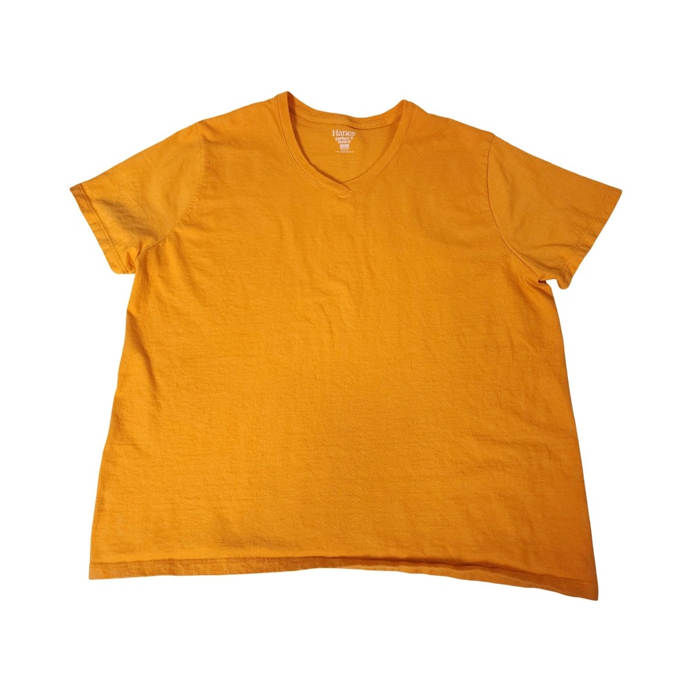Hanes Perfect T Womens Large Orange Cotton V-Neck Short Sleeve Relaxed Fit Shirt